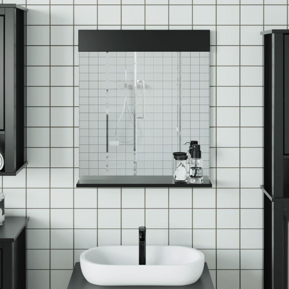 vidaXL Badspiegel mit Ablage BERG Schwarz 60 x 12 x 70 cm Massivholz Bild 1