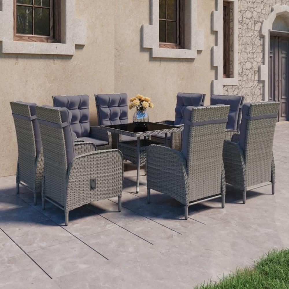 vidaXL 9-tlg. Garten-Essgruppe Poly Rattan und Glas Grau Bild 1