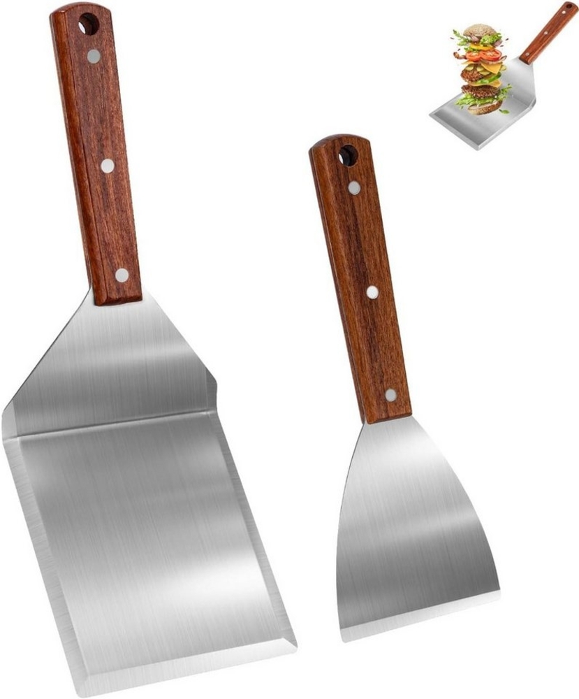 SinLaw Grillbesteck-Set Grillspachtel Set aus Edelstahl,Grillspachtel Set mit Holzgriff, (2 tlg), Einzigartige Grillwerkzeuge, Plancha Spachtel, Teppanyaki Zubehör Bild 1