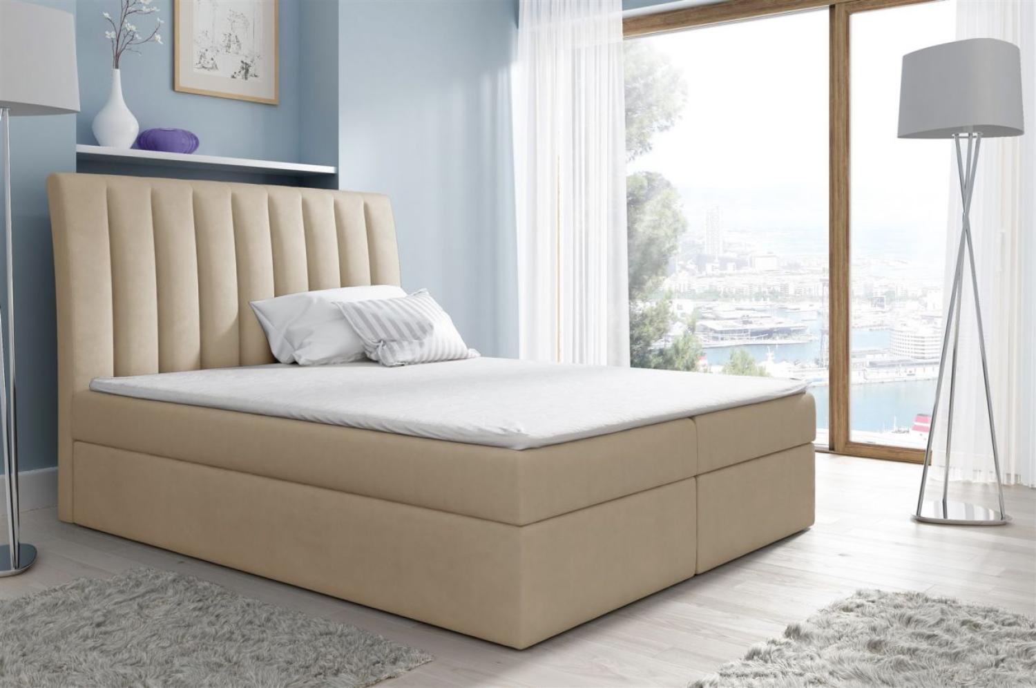 Boxspringbett MALENA mit Bettkasten 140x200 cm Stoff Beige Bild 1