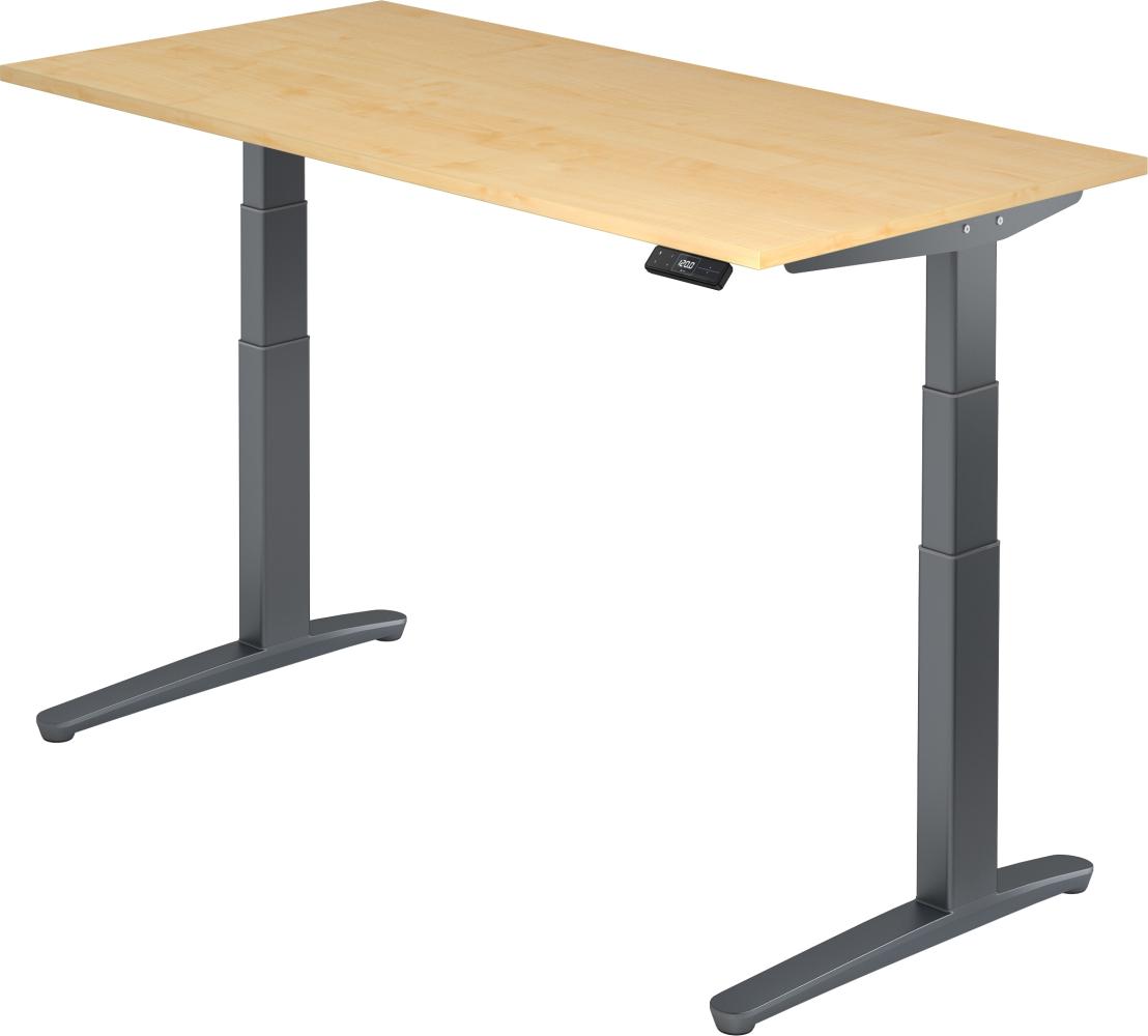 bümö elektrisch höhenverstellbarer Schreibtisch 160x80 cm mit Memory-Steuerung - Design Schreibtisch höhenverstellbar elektrisch, elektrischer Schreibtisch Ahorn, Gestell graphit, XBHM16-3-GG Bild 1