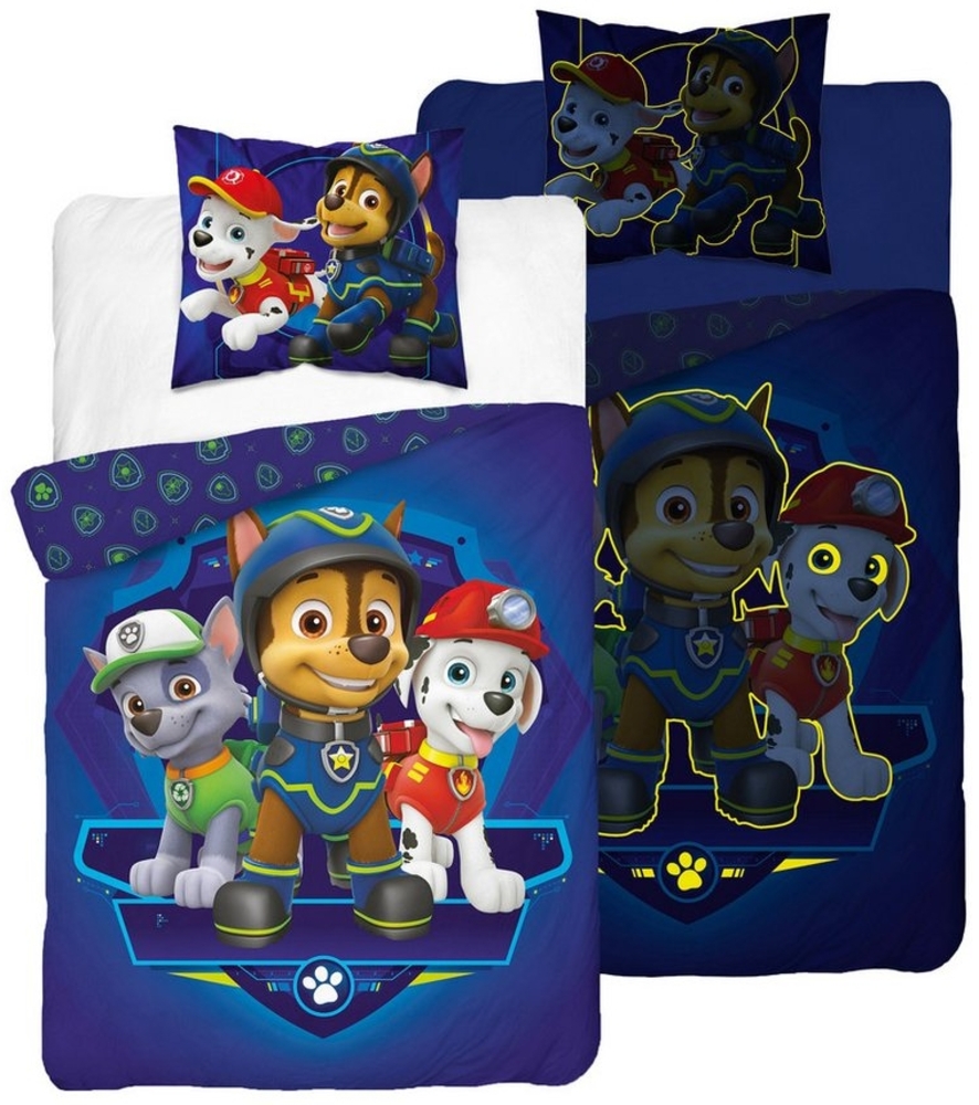 PAW PATROL Kinderbettwäsche Wendebettwäsche Paw Patrol 140x200 cm, 70x90 cm leuchtet im dunkeln, Baumwolle, 2 teilig, 100% Baumwolle,trocknergeeignet Bild 1