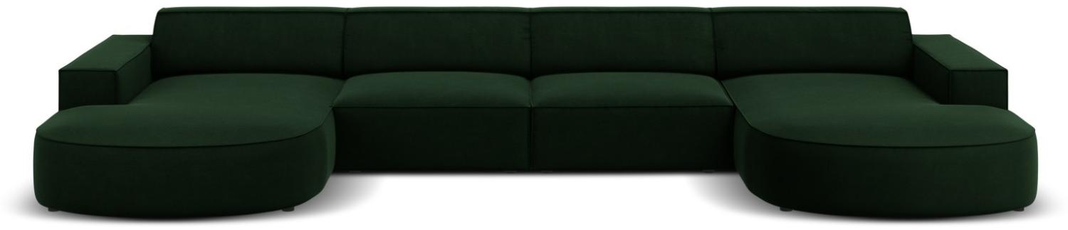 Micadoni 6-Sitzer Samtstoff Panorama Sofa rund Jodie | Bezug Bottle Green | Beinfarbe Black Plastic Bild 1