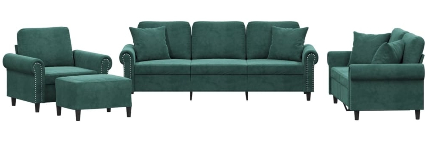 vidaXL 4-tlg. Sofagarnitur mit Kissen Dunkelgrün Samt 3202202 Bild 1