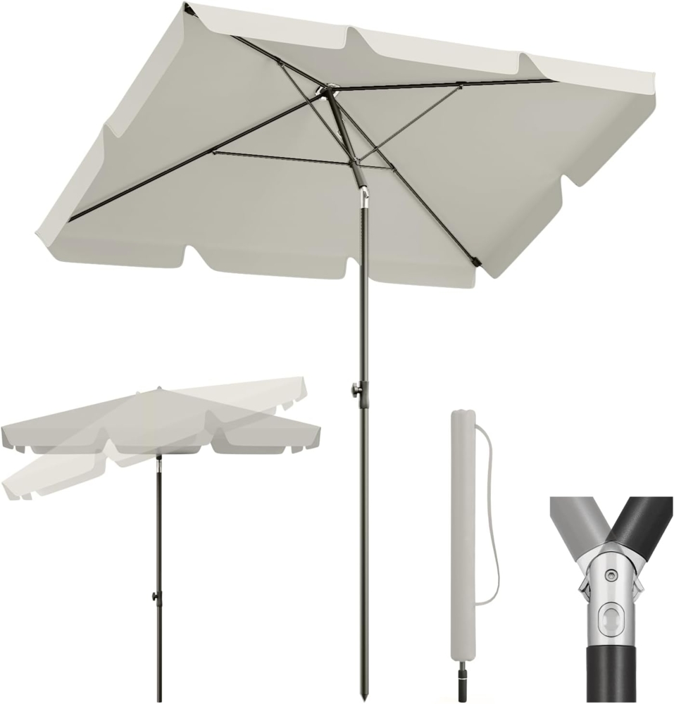Sekey Sonnenschirm 200 x 125 cm Balkonschirm Rechteckig Sonnenschirm mit Schutzhülle, LxB: 200x125 cm, Abknickbar, Sonnenschutz UV50+, Marktschirm für Terrasse, Garten Bild 1