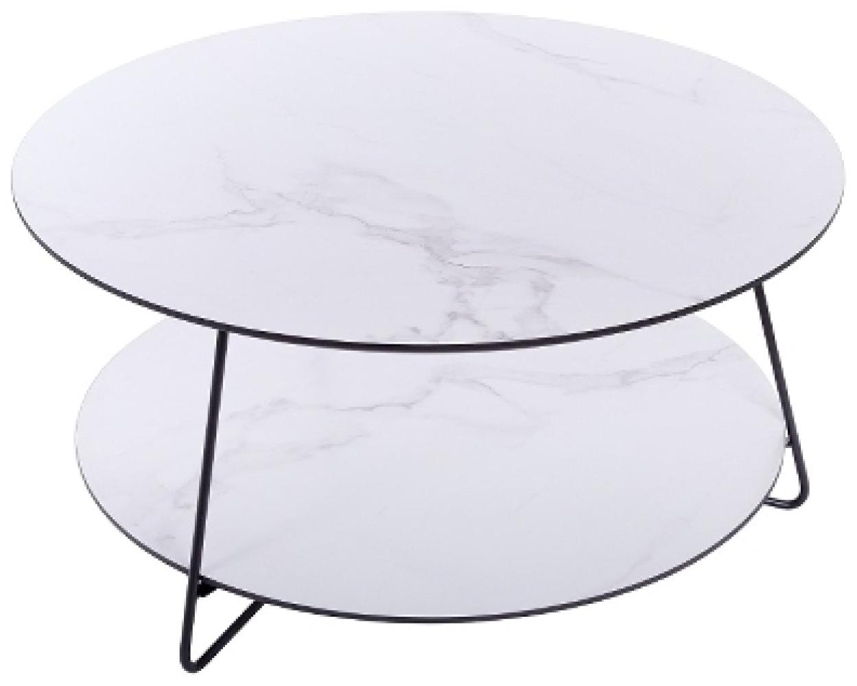 Couchtisch 80 x 80 x 40 cm MDF in Marmoroptik Weiß mit doppelter Tischplatte Bild 1
