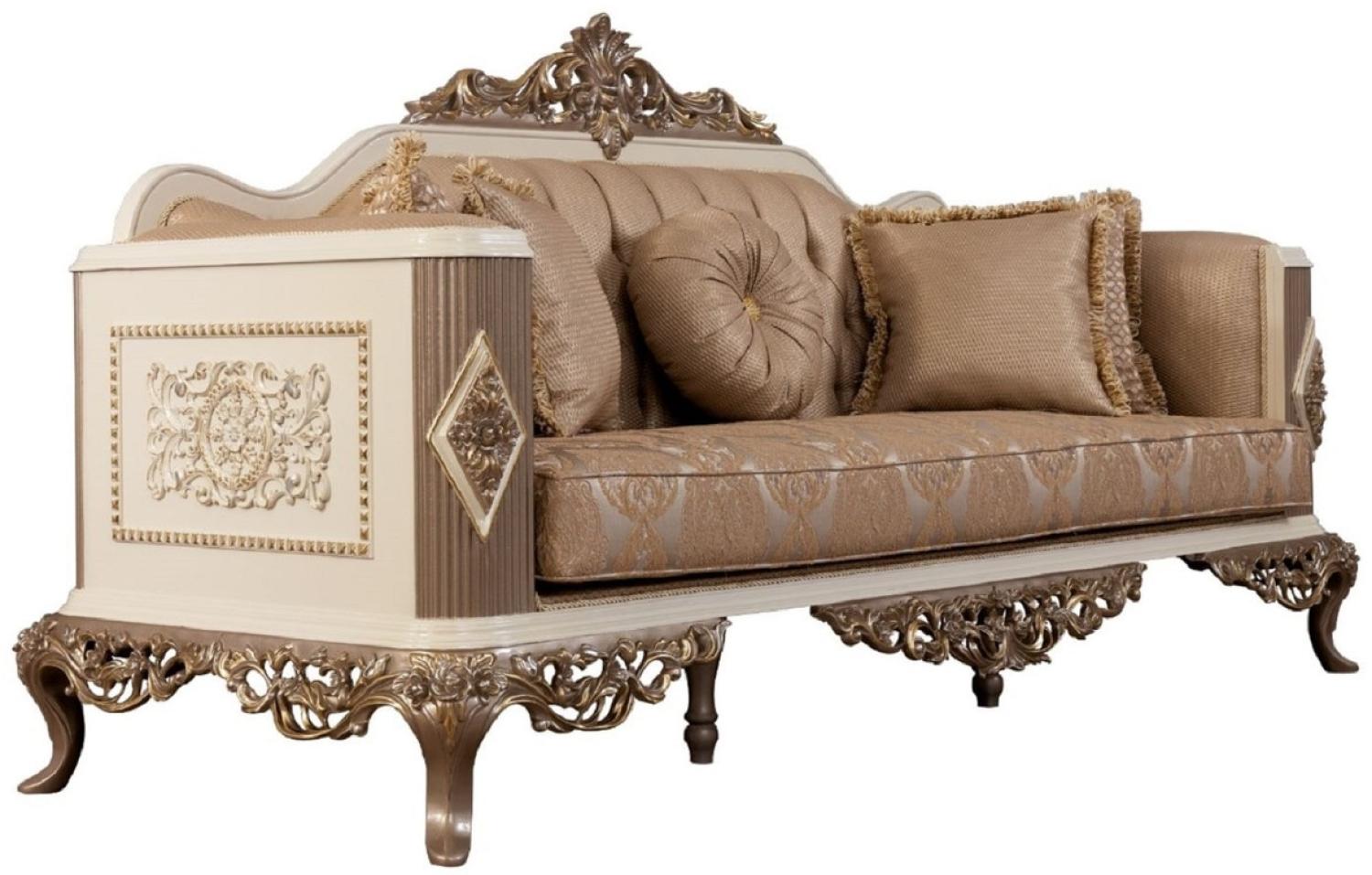 Casa Padrino Luxus Barock Sofa Braun / Silber / Weiß / Braun / Gold 234 x 93 x H. 124 cm - Prunkvolles handgefertigtes Wohnzimmer Sofa mit dekorativen Kissen - Barock Wohnzimmer Möbel Bild 1