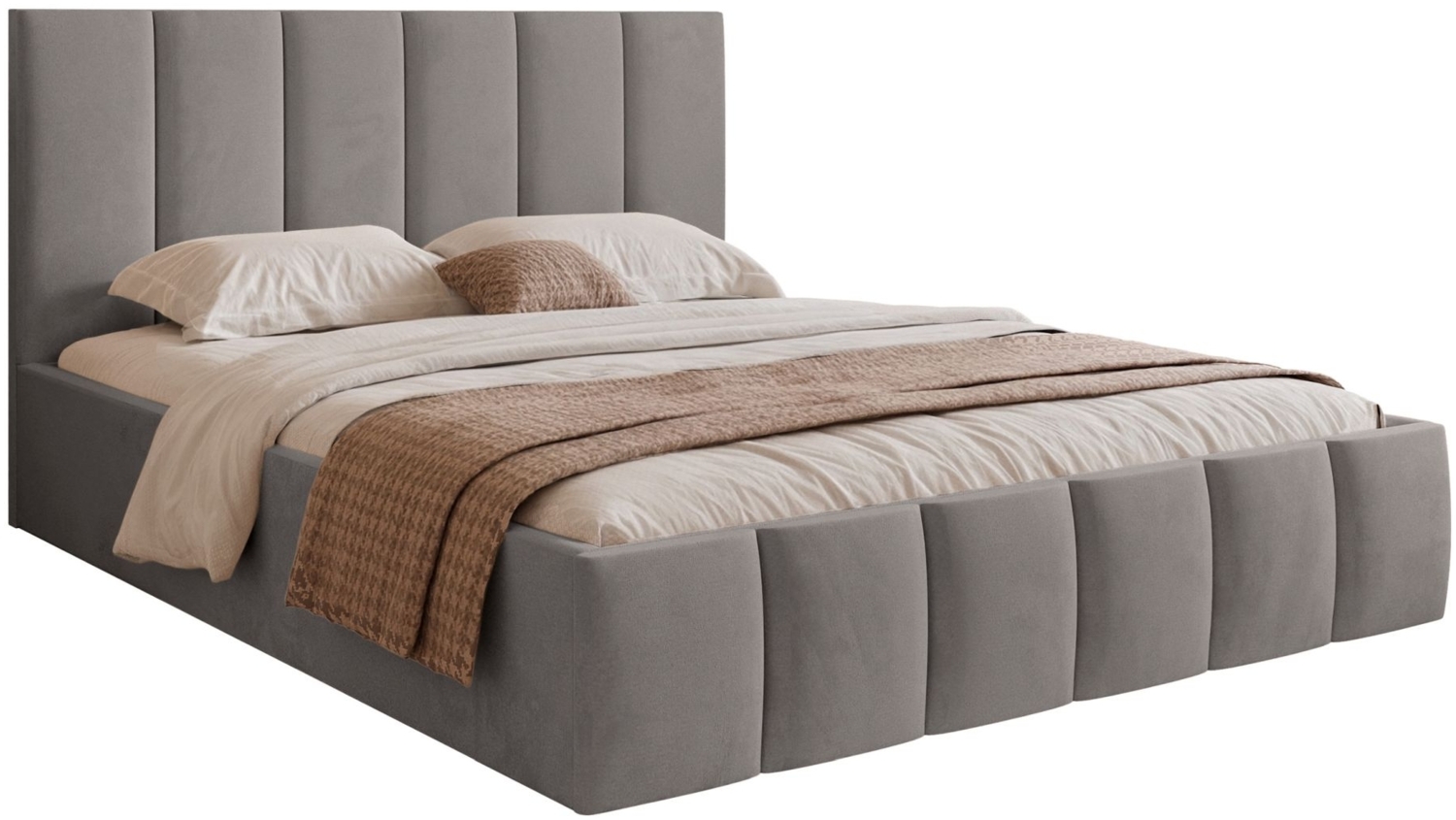 Selsey 'Sarafino' Polsterbett mit Bettkasten und Lattenrost, hellgrau, 160x200 cm Bild 1