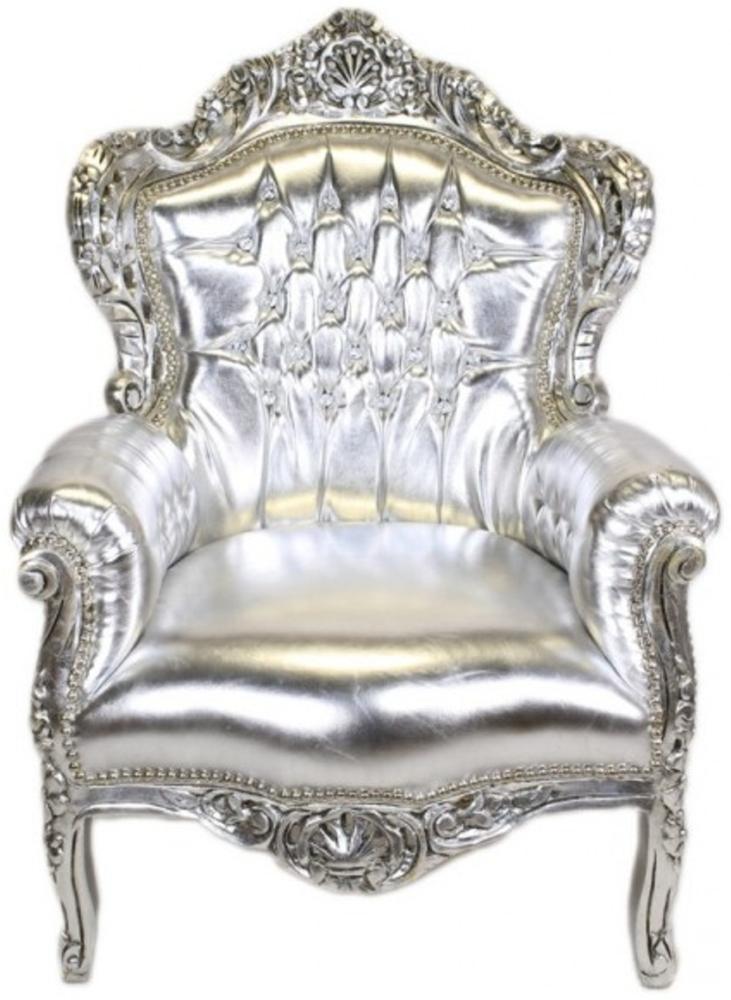 Casa Padrino Barock Sessel "King" Silber / Silber Lederoptik mit Bling Bling Glitzersteinen Bild 1