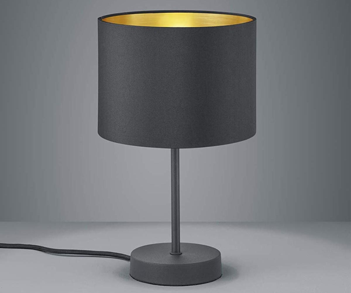 Edle LED Tischleuchte mit 20cm Ø Lampenschirm aus Stoff in Schwarz & Gold Bild 1