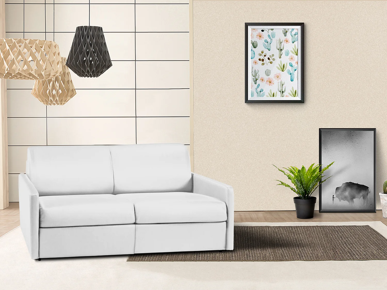 Vente-unique - Schlafsofa 3-Sitzer - Liegefläche mit Lattenrost mit breiten Latten: 140 cm - Matratze: 14 cm - Kunstleder - Weiß - CALIFE Bild 1