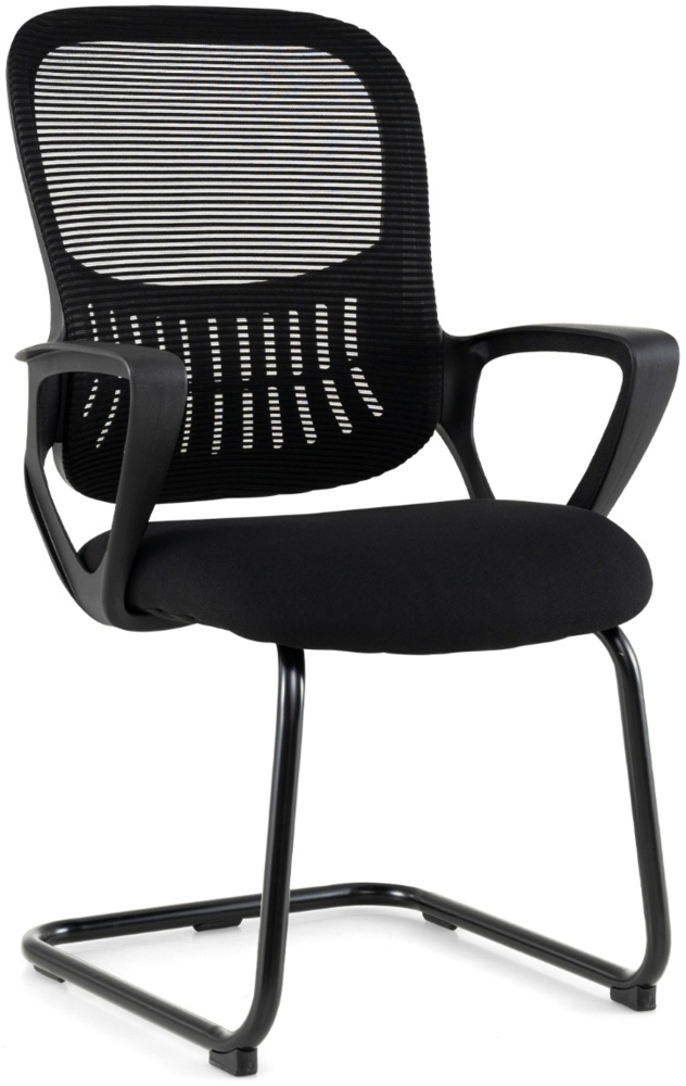 Konferenzstühle 2er Set Bürostühle mit atmungsaktivem Netzrücken Aufbewahrungskorb & integrierte Armlehnen Schwarz Bild 1