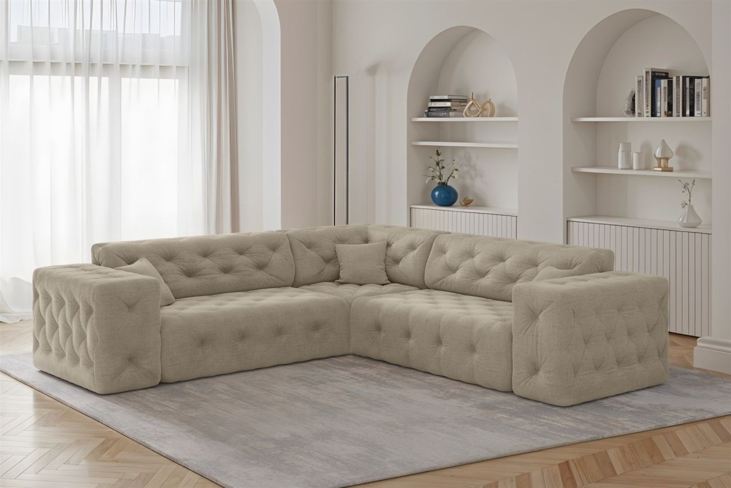 Ecksofa Designersofa CHANTAL in Stoff Moly Beige Seite Universal Bild 1