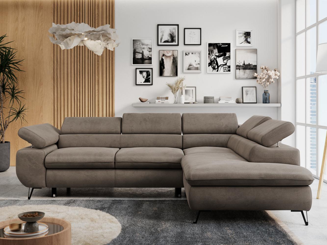 Ecksofa mit Bettfunktion, Modern Sofa, L-form, Einstellbare Kopfstützen, Bettkasten, PETER, 1x Ecksofa, 1x Topper, Braun, Velours, rechts Bild 1