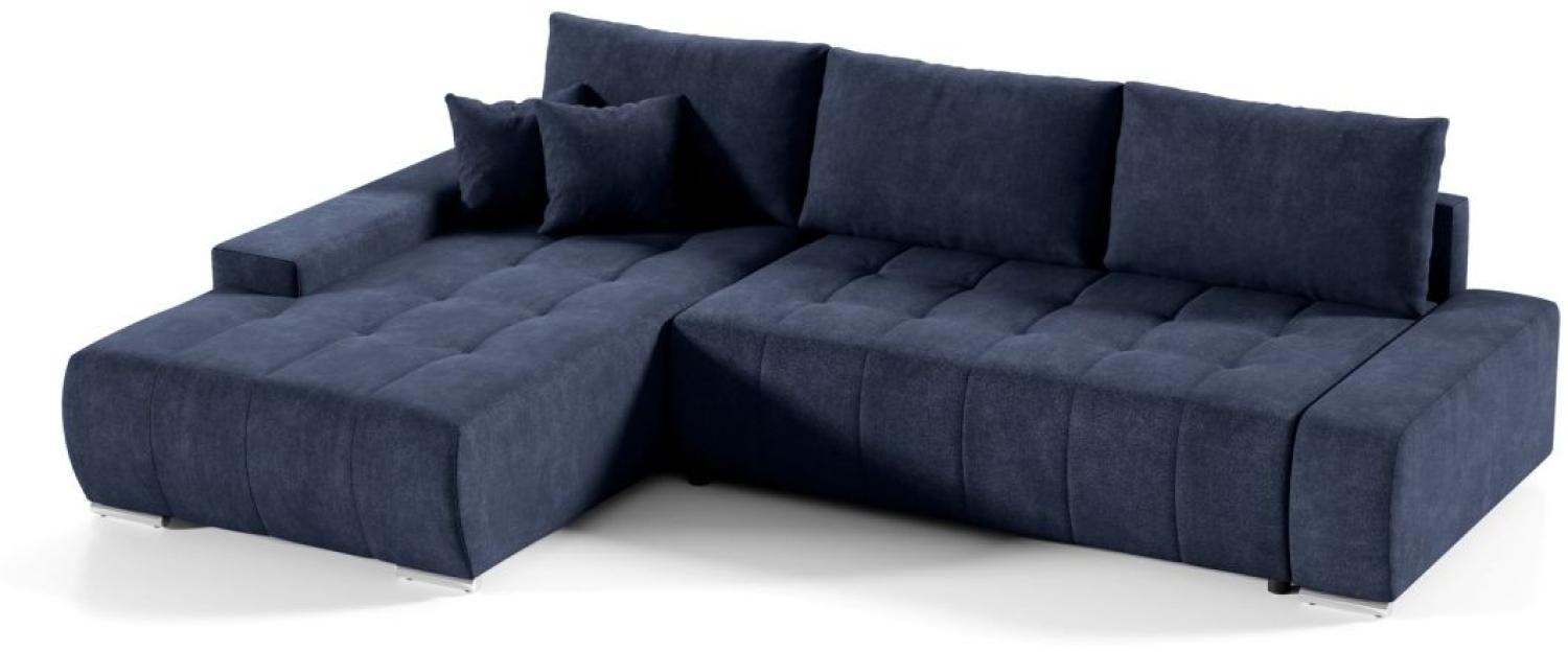 Ecksofa Sofa mit Schlaffunktion VOGAR Stoff Aston Dunkelblau Ottomane Links Bild 1