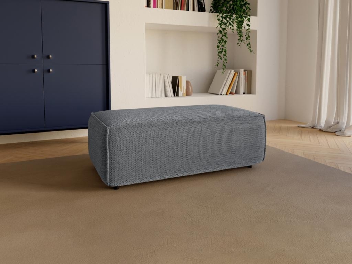 Vente-unique - Hocker - Strukturstoff - Blau - AMELIA Bild 1