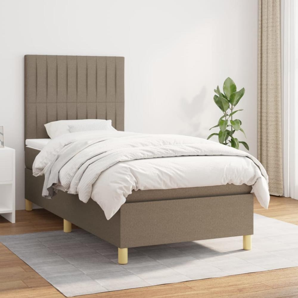 vidaXL Boxspringbett mit Matratze Taupe 100x200 cm Stoff 3142477 Bild 1