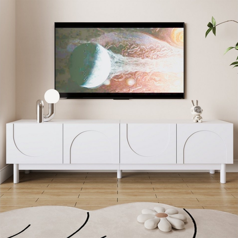 MODFU Lowboard Fernsehtisch mit großem Stauraum – 4 Türen (mit Massivholz und Metallfüßen, 1 St, 169x 34 x 45,5cm), mit 4 Türen im grifflosen Design Bild 1