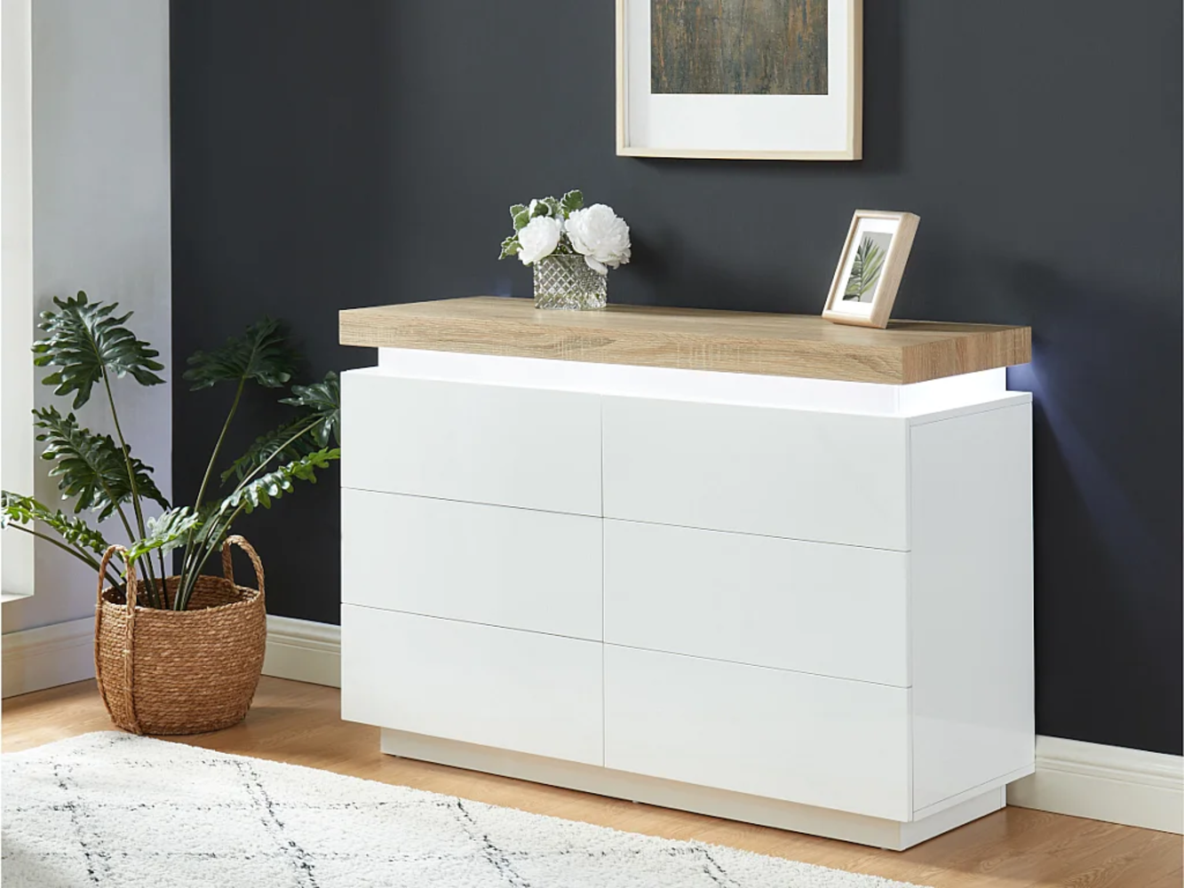 Kommode mit LED-Beleuchtung HALO II - 6 Schubladen - Weiß & Eichefarben Bild 1