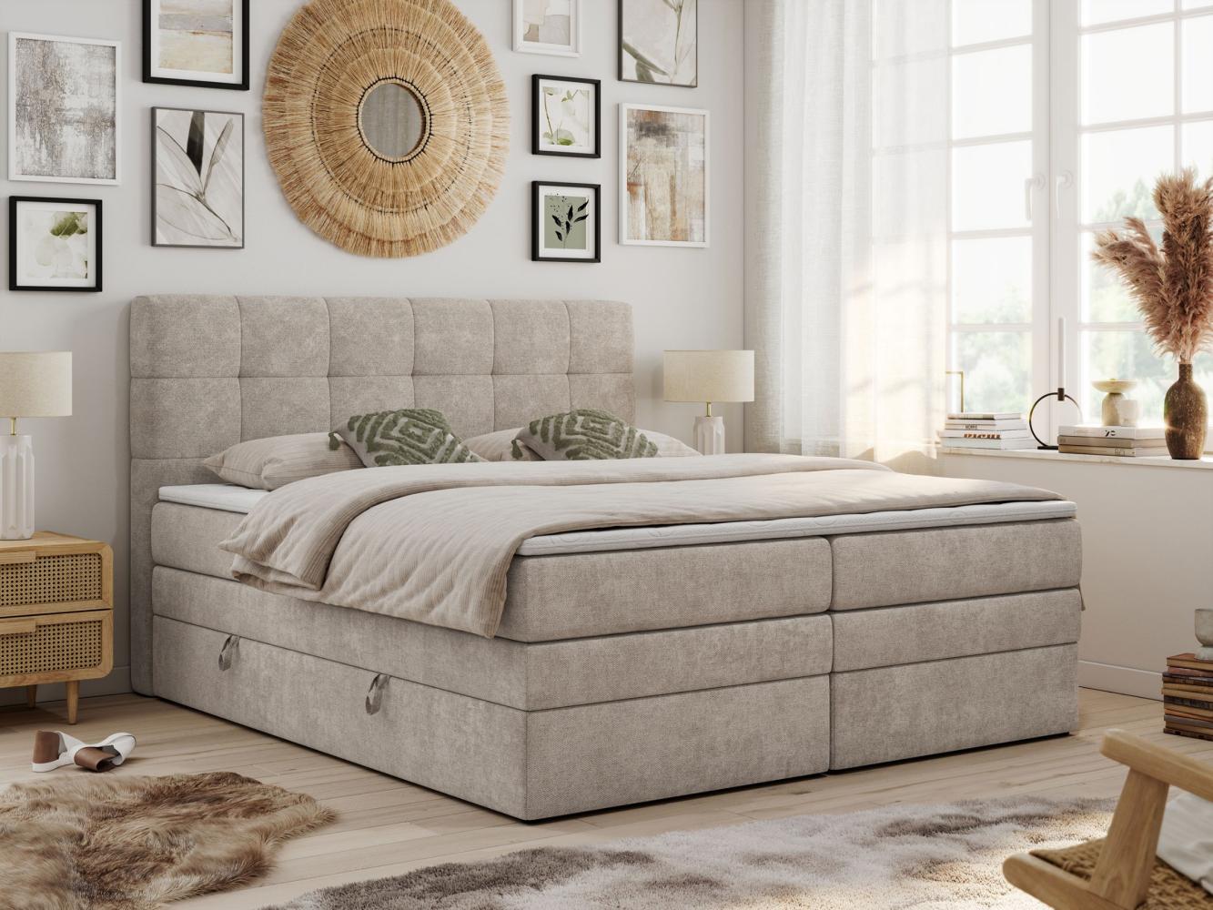 Mks Möbel 'Luka-King' Boxspringbett mit Kopfteil, Matratze & Topper, H3, Stoff beige, 180 x 200 cm Bild 1