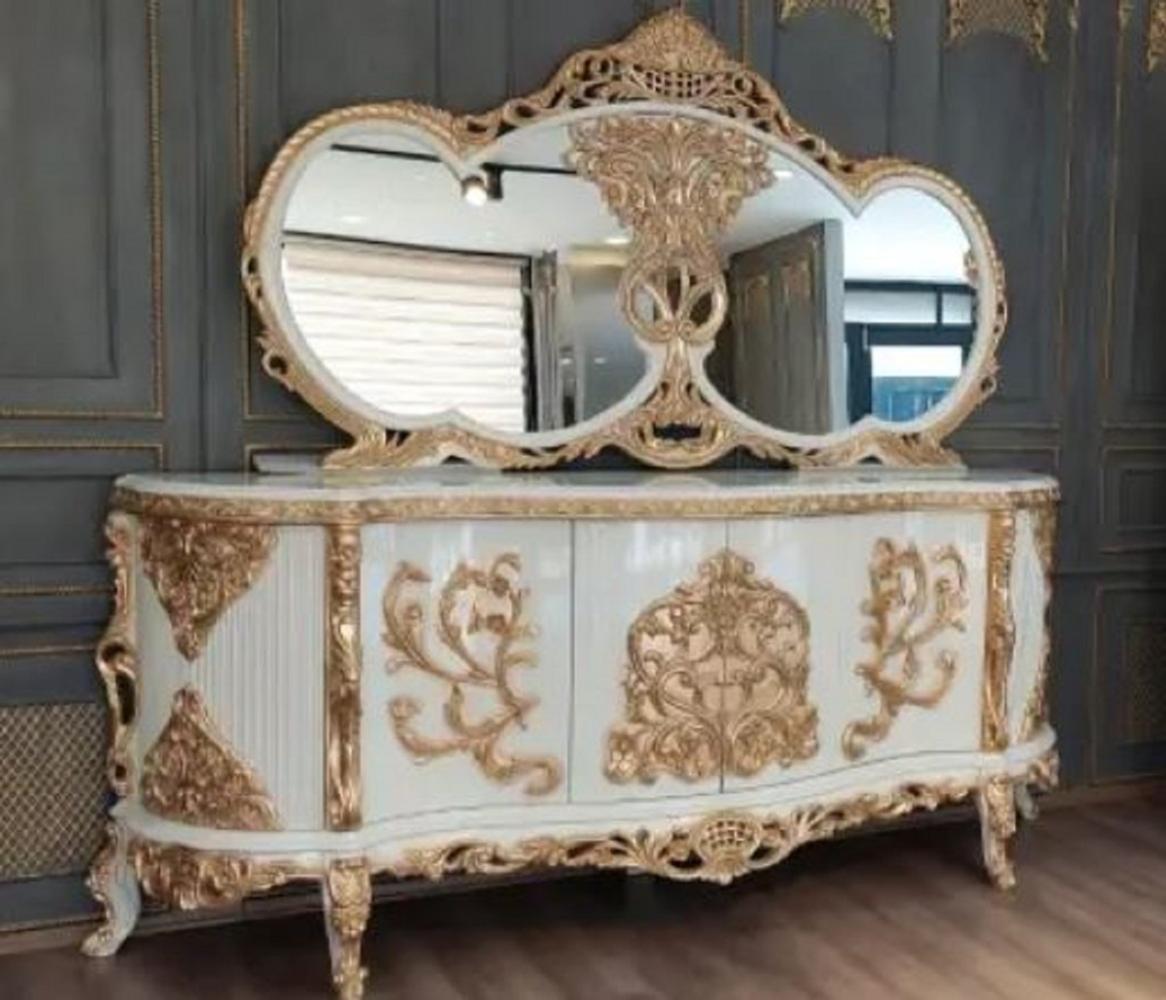 Casa Padrino Luxus Barock Möbel Set Weiß / Gold - 1 Barock Sideboard & 1 Barock Wandspiegel - Barock Möbel - Edel & Prunkvoll Bild 1