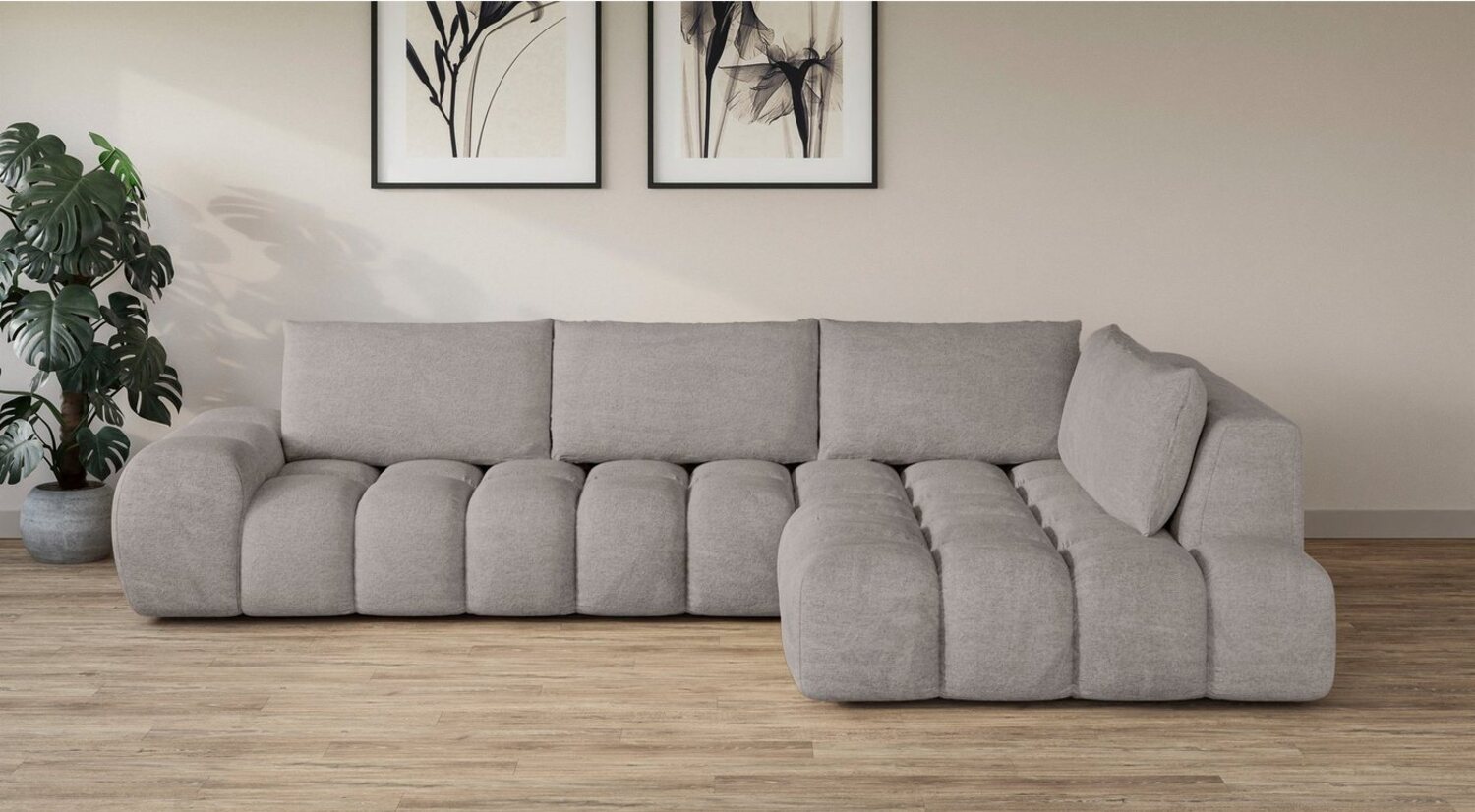 OTTO home Ecksofa AZITA Designsofa, elegant und bequem L-Form, Bubble-Optik, lose Rückenkissen, traumhafte Steppung, Maße B/T/H: 352/210/72 cm Bild 1