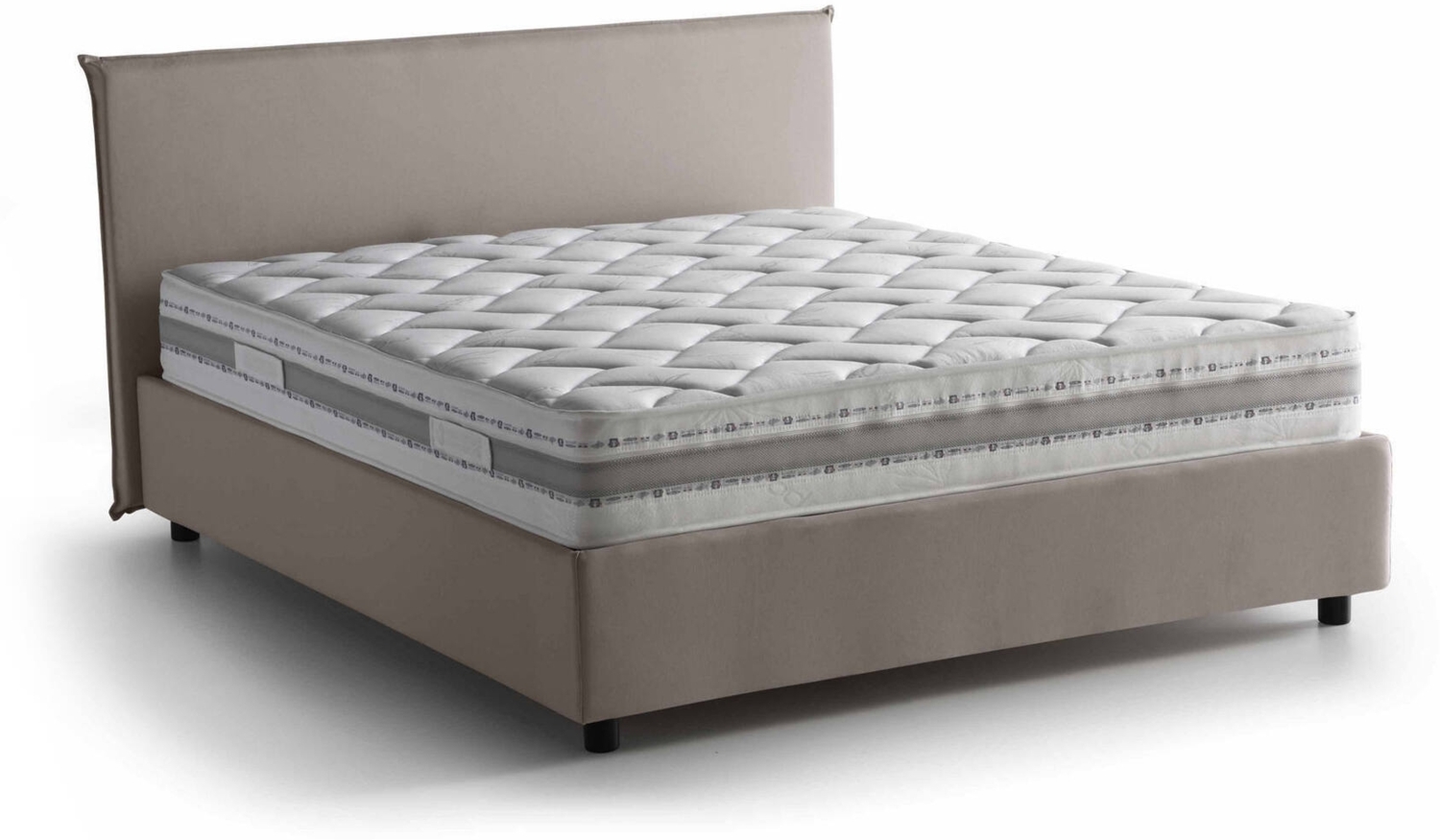 Dmora Doppelbett Aros, Bettkasten aus Stoff, Öffnung vorne, inklusive Matratze 140x200 cm, 100 % Made in Italy, taubenGrau Bild 1