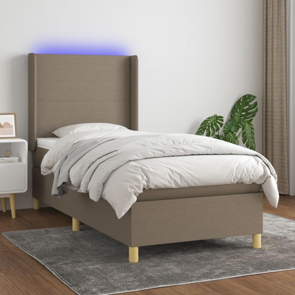 vidaXL Boxspringbett mit Matratze & LED Stoff Taupe 80 x 200 cm, Härtegrad: H2 [3138673] Bild 1