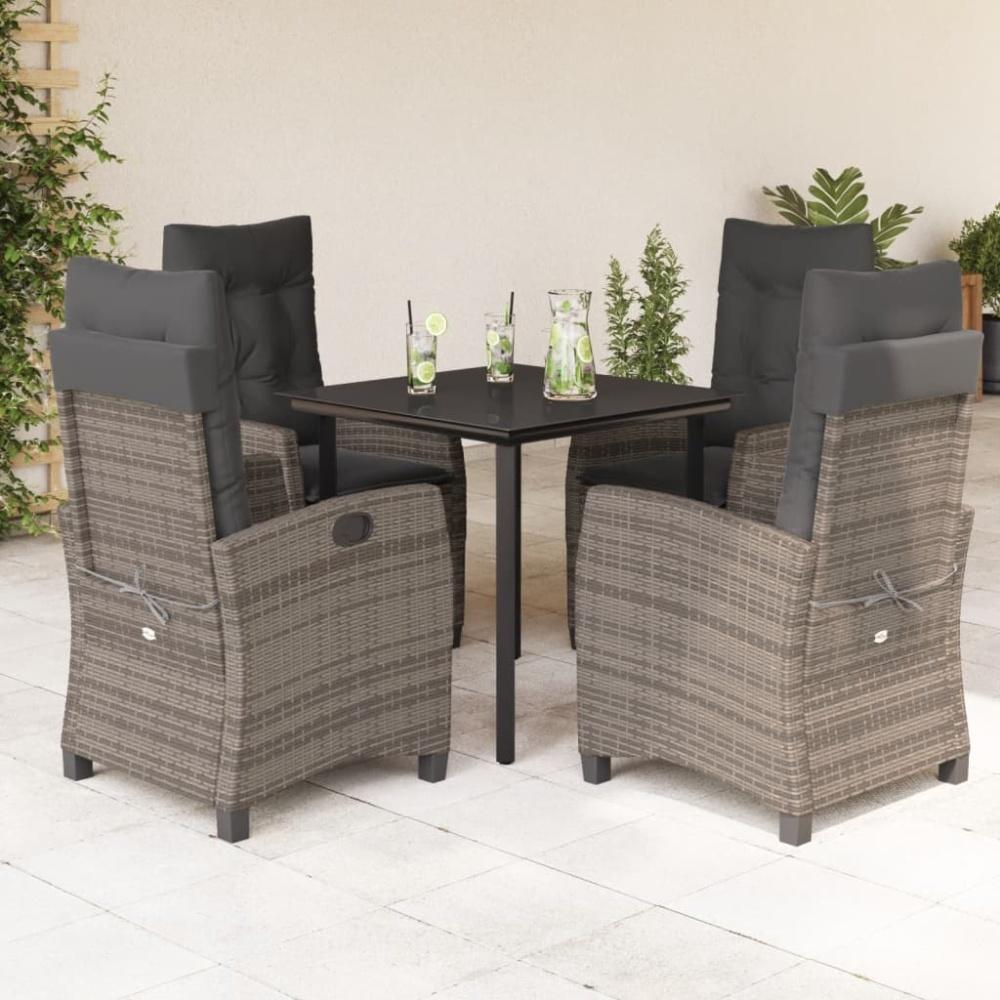 vidaXL 5-tlg. Garten-Essgruppe mit Kissen Grau Poly Rattan 3212793 Bild 1