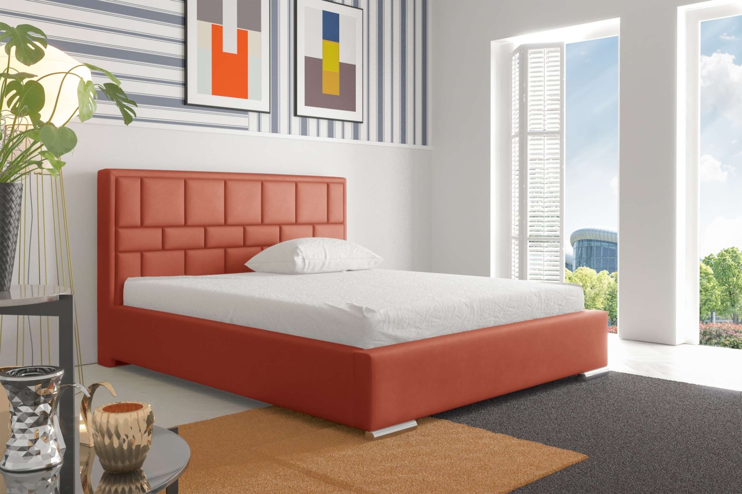 99rooms Joseph Polsterbett ohne Bettkasten 180x200 cm Velours MONOLITH Korallenrot Bild 1
