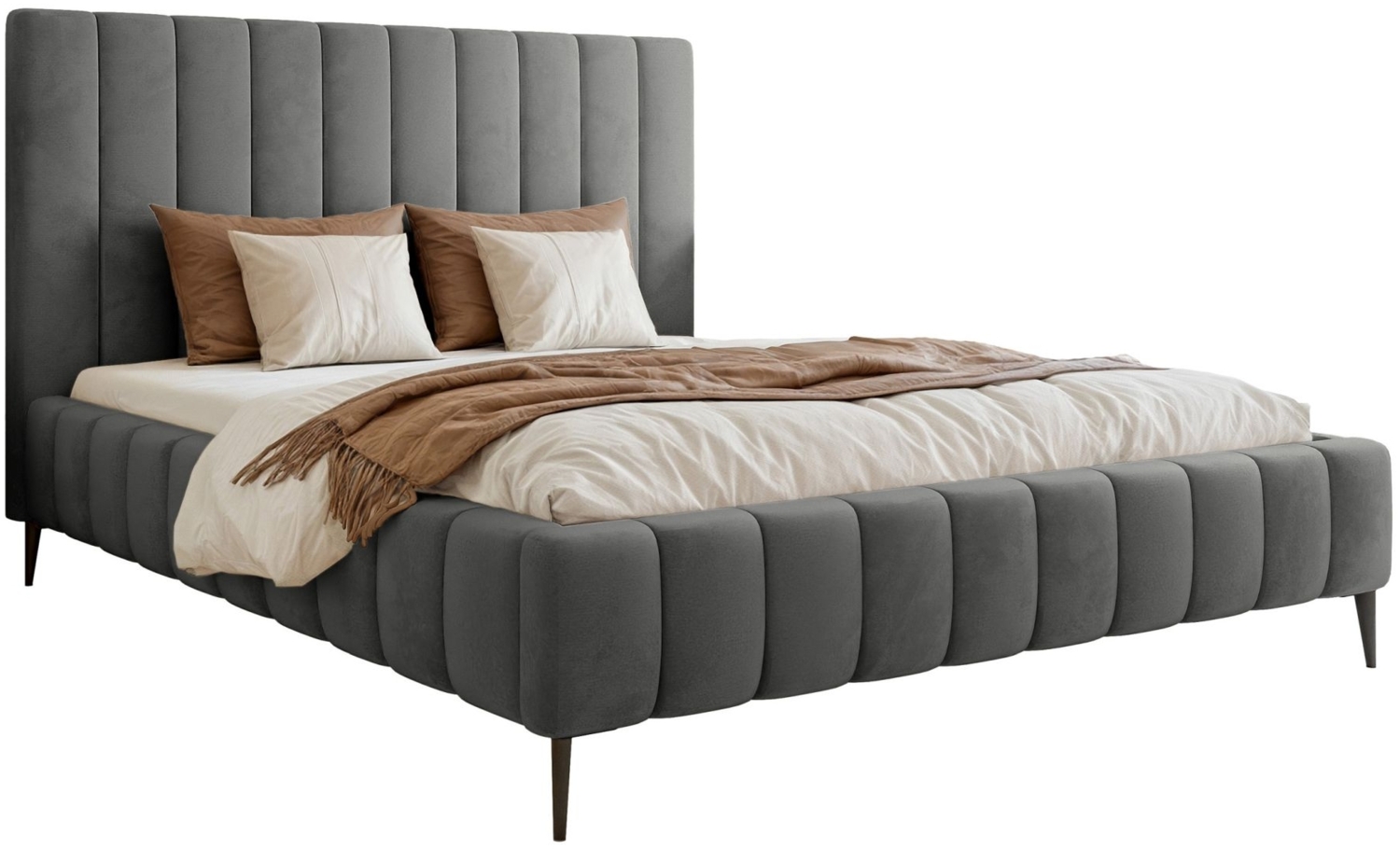 Selsey 'Fiarro' Polsterbett mit Bettkasten, Metallfüßen, Velours, grau, 160x200 cm Bild 1
