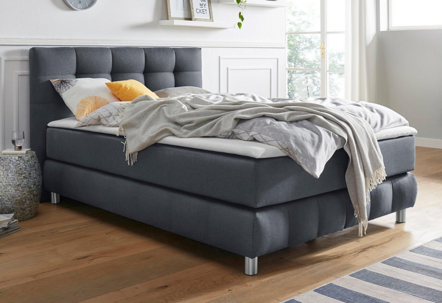 andas Boxspringbett Salo XXL, in Samtoptik oder Struktur, 6 Breiten in Überlänge 220cm, 4 Härtegrade Bild 1