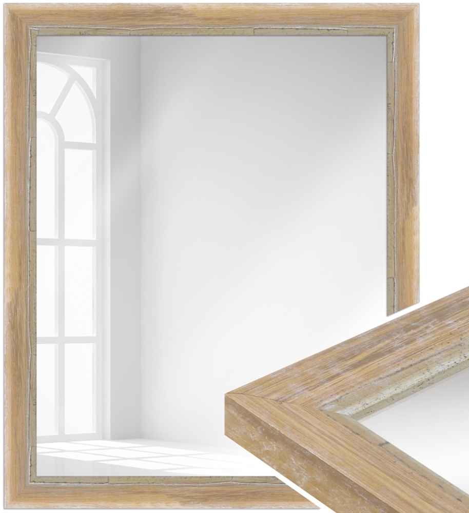 WANDStyle Wandspiegel H640 aus Massivholz in Braun 56 x 66 cm im Stil Shabby-Chic Bild 1