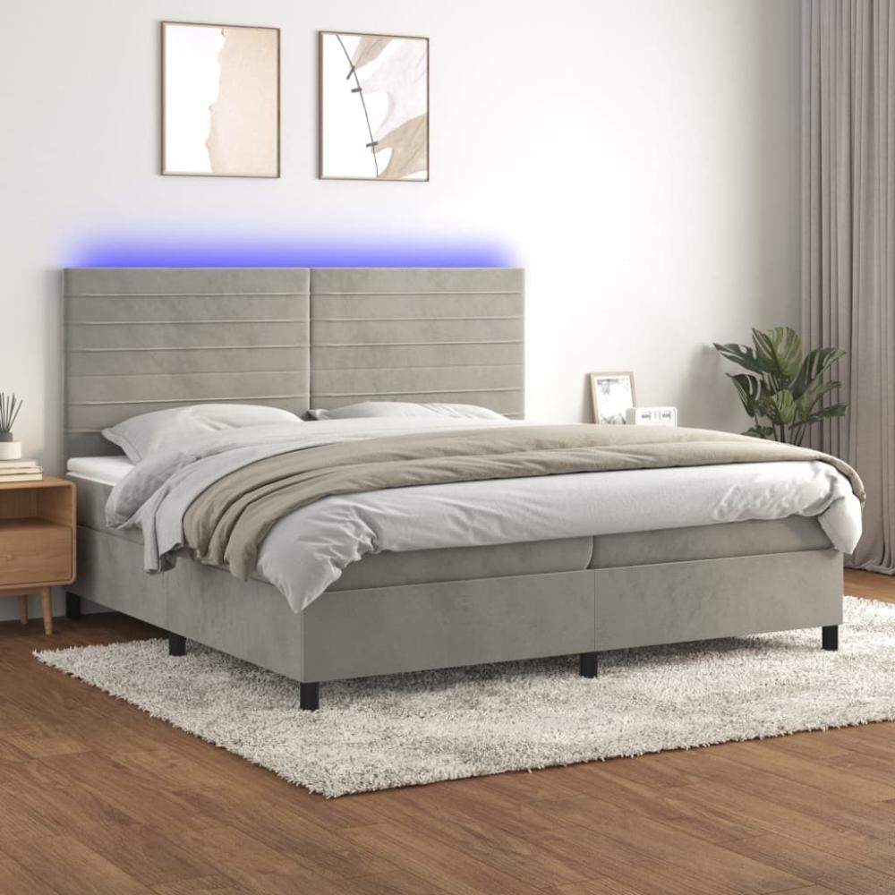 Boxspringbett mit Matratze & LED Samt Hellgrau 200 x 200 cm, Härtegrad: H2 [3136203] Bild 1