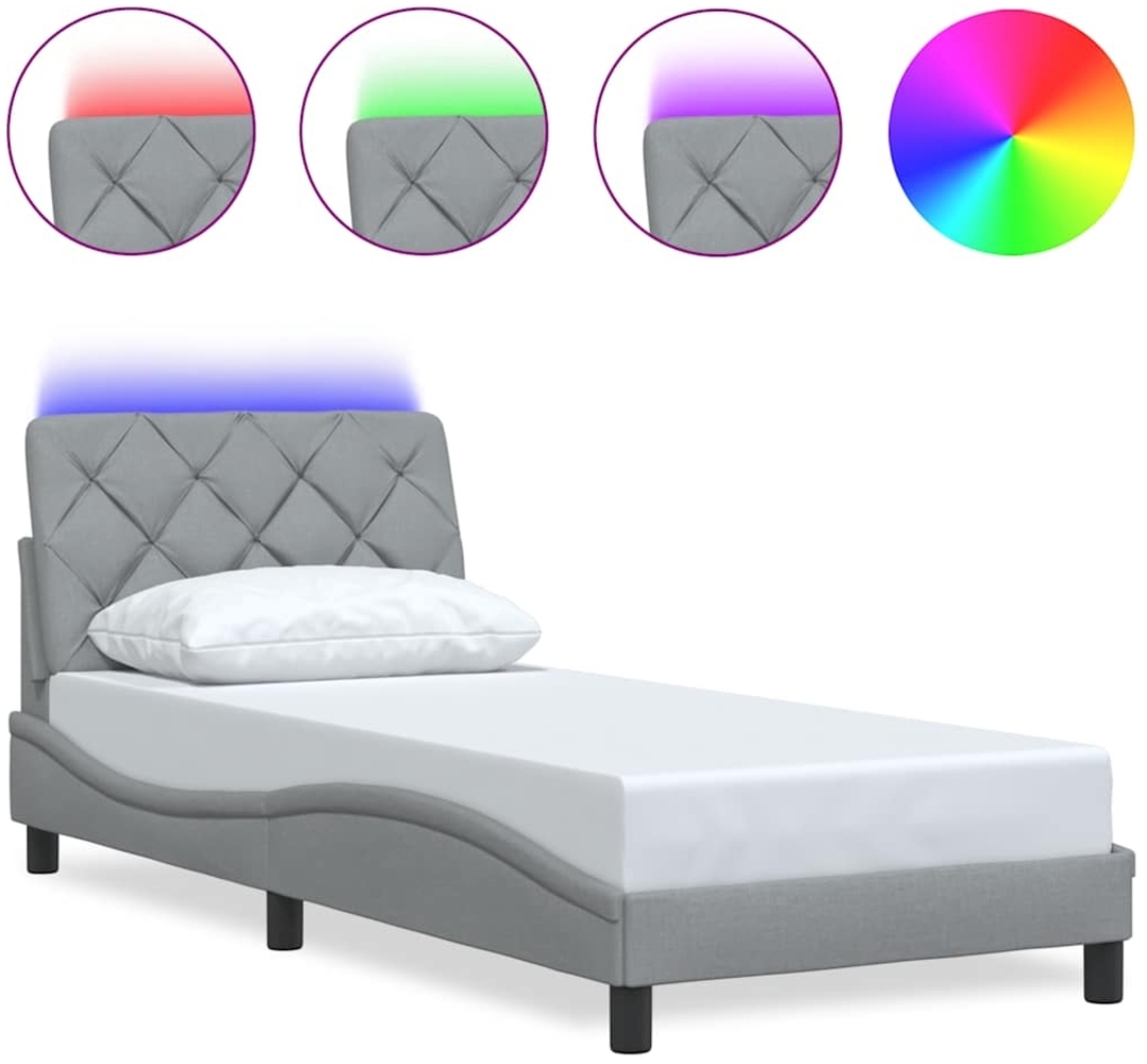vidaXL Bettgestell mit LED ohne Matratze Hellgrau 90x190 cm Stoff 3310636 Bild 1