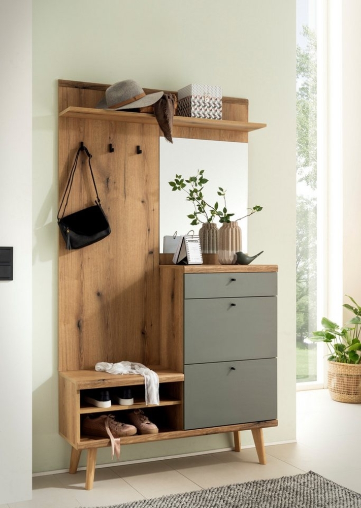 INOSIGN Kompaktgarderobe Mavas, Garderobe, Garderobenschrank, ScandicDesign, Evoke Eiche/Salbei ausreichend Stauraum, für kleine Räume geeignet, 110 cm breit Bild 1