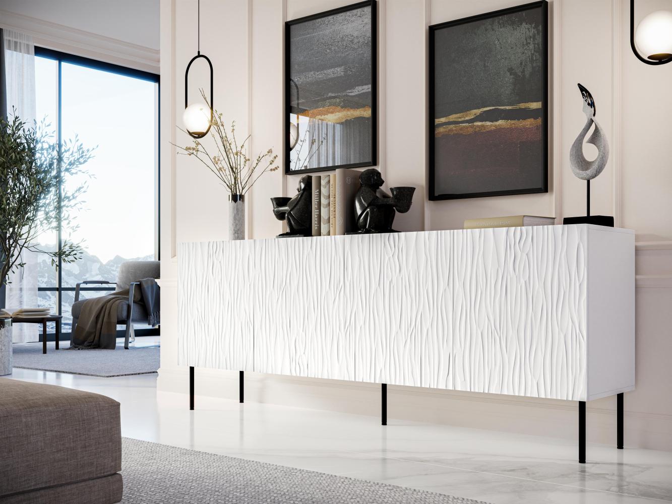 Domando Sideboard Forli M2 Modern Breite 190cm, aufwändig gefräste Fronten, hohe Füße in Weiß Matt Bild 1