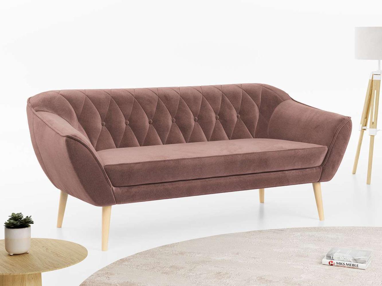 Sofa, Skandinavischer Stil, Holzbeine - PIRS - 3 Sitzer - Rosa - Velvet Bild 1