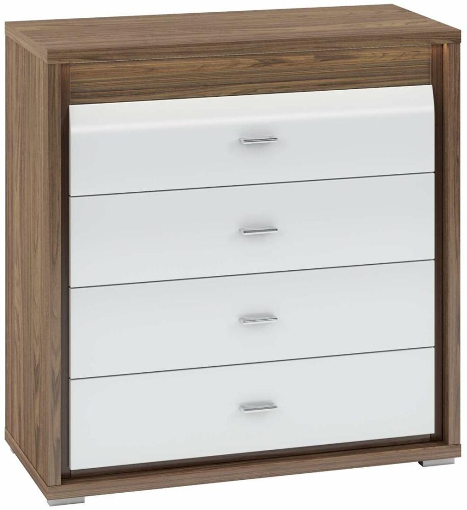 Stylefy Safi Kommode III Walnuss Weiß Hochglanz Bild 1
