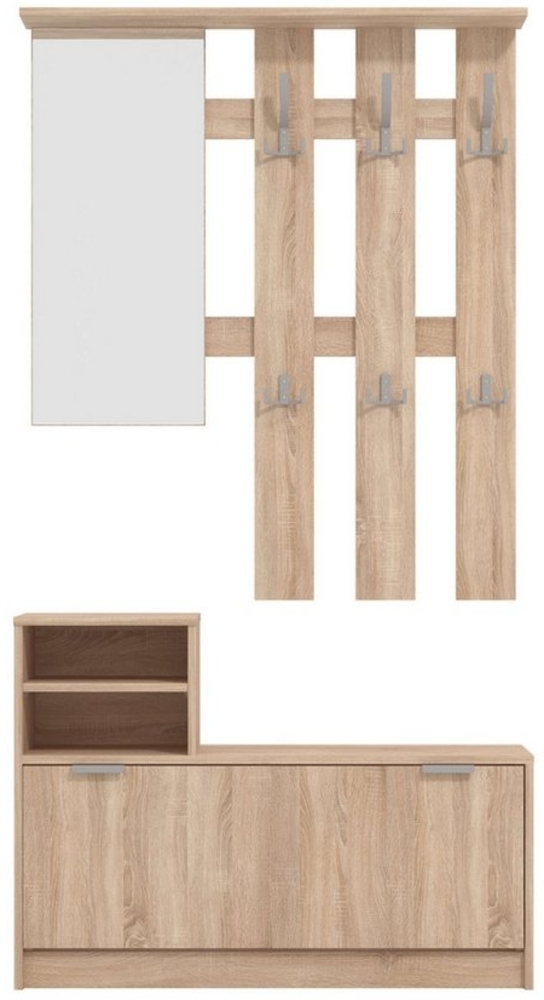 INOSIGN Garderoben-Set Ravenna Flurgarderobe, Dielenschrank, Kompaktgarderobe, Breite 100 cm, (Komplett-Set, 2-St), inkl. Schuhschrank und Garderobenpaneel, mit Klapptür, Spiegel, Haken Bild 1