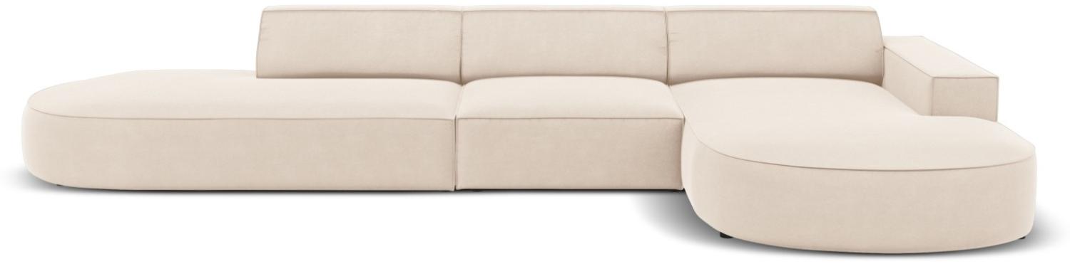 Micadoni 4-Sitzer Samtstoff Ecke rechts Sofa Jodie | Bezug Light Beige | Beinfarbe Black Plastic Bild 1