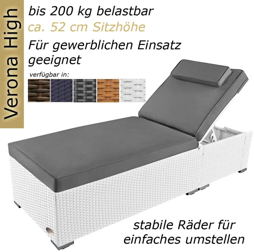 Sonnenliege Verona High mit Rollen und Auflage Creme-Weiss, Farbe Weiss Bild 1