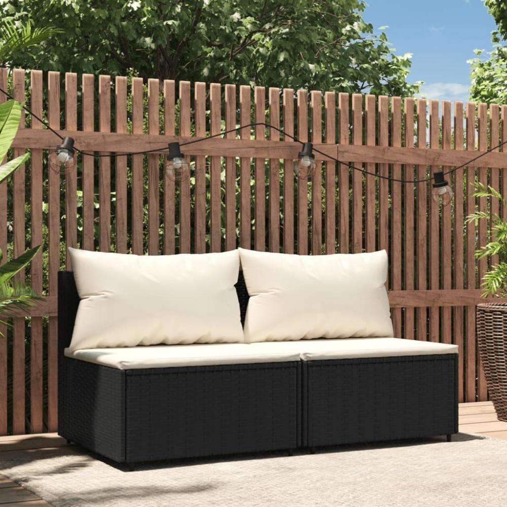 vidaXL Garten-Mittelsofas mit Kissen 2 Stk. Schwarz Poly Rattan 319738 Bild 1