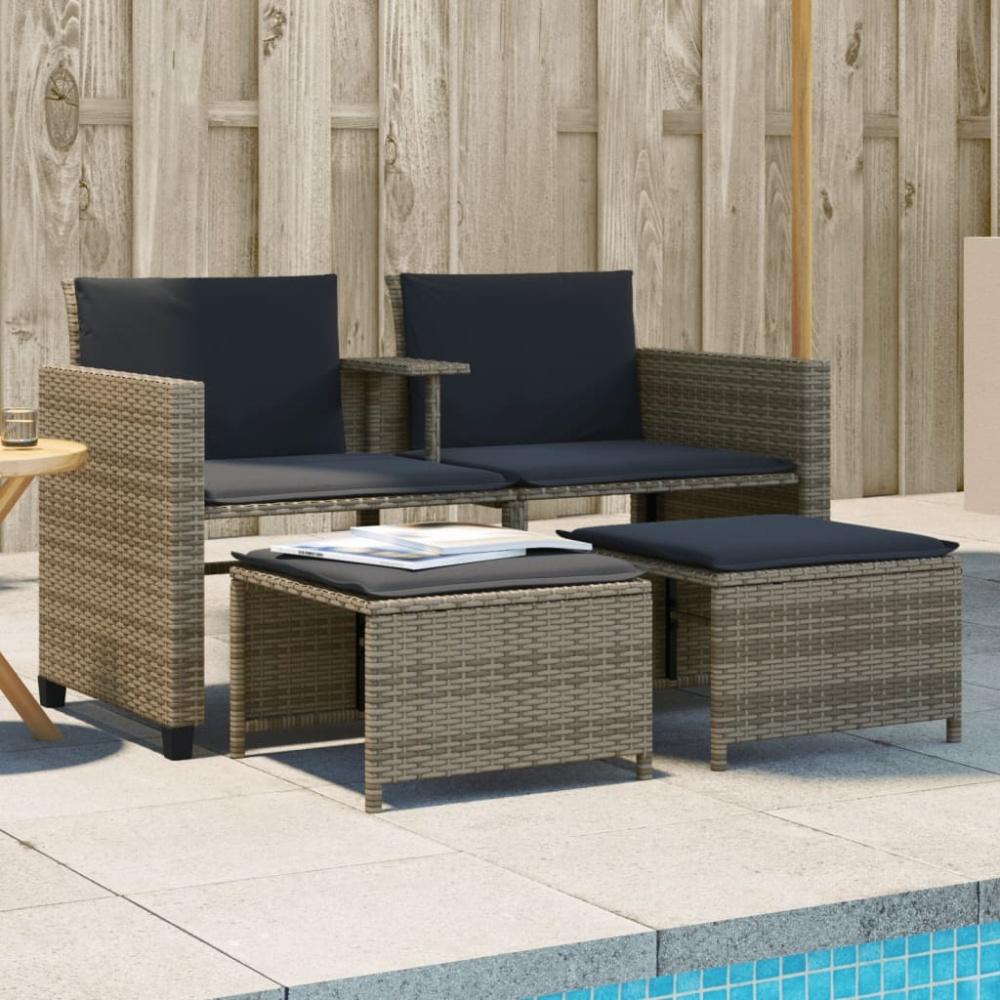 vidaXL Gartensofa 2-Sitzer mit Tisch und Hockern Grau Poly Rattan 368418 Bild 1