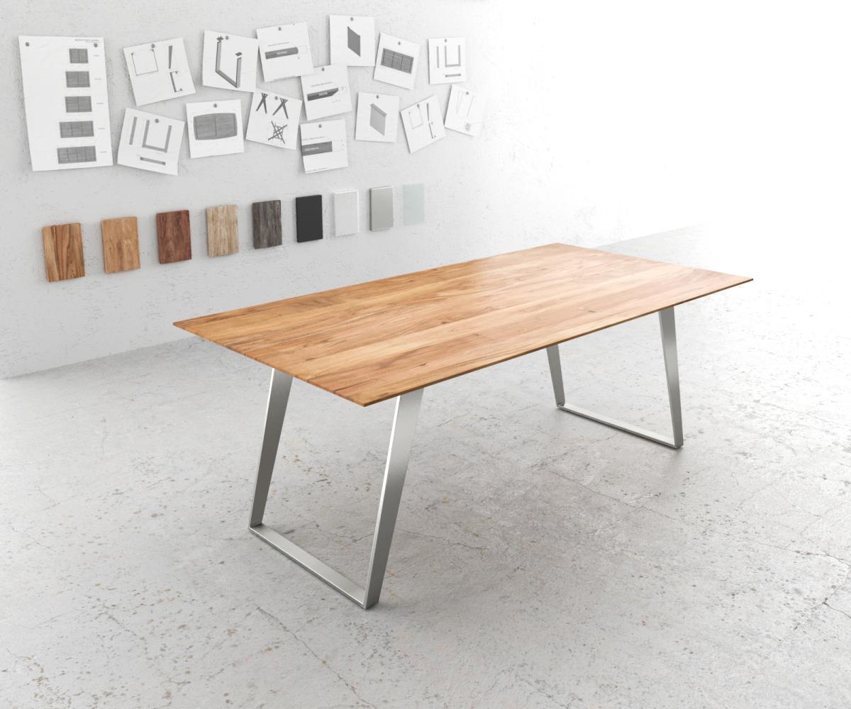 Esstisch Edge 200x100 Akazie Natur Edelstahl Schräg Schweizer Kante Bild 1