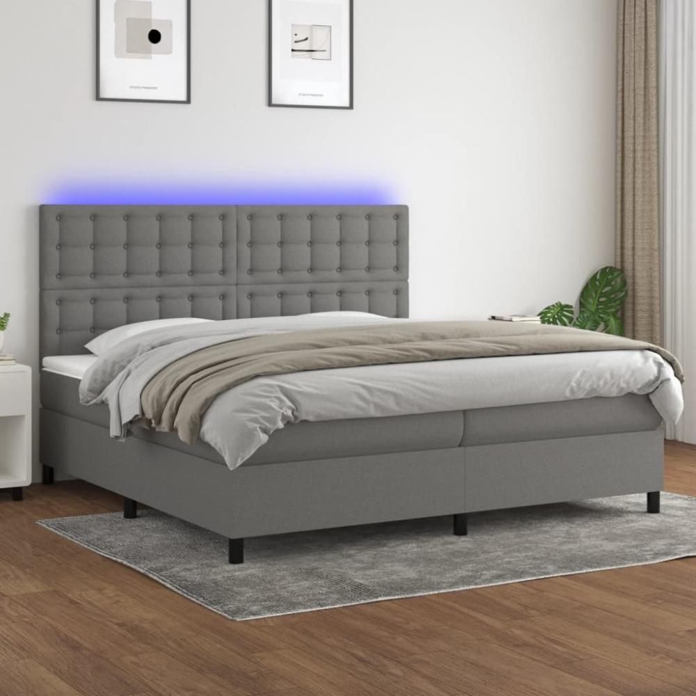 Boxspringbett mit Matratze & LED Stoff Dunkelgrau 200 x 200 cm, Härtegrad: H2 [3135222] Bild 1