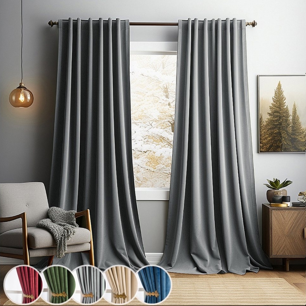 Jibenhome Gardine Vorhang mit Kräuselband Samt Verdunklungsvorhänge, Blickdicht Vorhänge, (2 St), Gardinen Wohnzimmer Vorhangschals, B132cm Thermogardine Schlafzimmer Bild 1