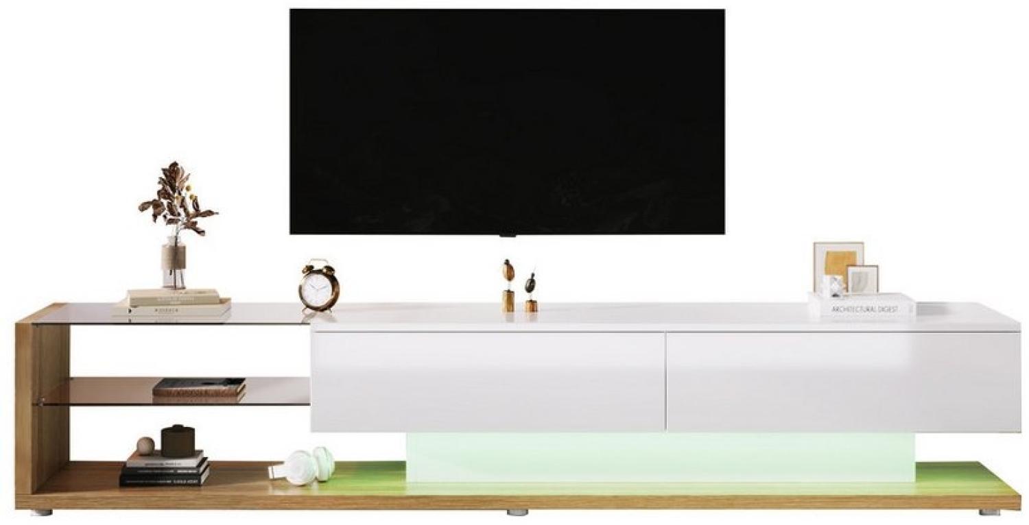 MODFU Lowboard TV-Schrank mit Glasablagen und Schubladen, Glastrennwände und variable LED-Beleuchtung Bild 1