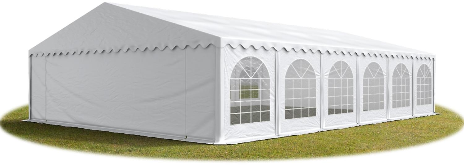 Festzelt Partyzelt 8x12 m feuersicher PREMIUM, hochwertige PVC Plane 750 N in weiß 100% wasserdicht mit Bodenrahmen Bild 1