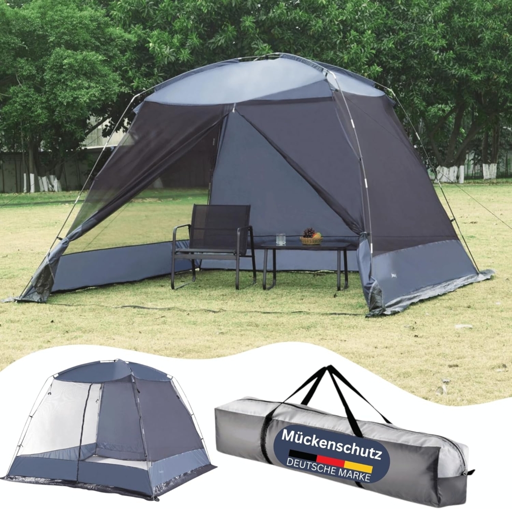 DELUKE® Camping Pavillon mit Netz RUGLO - Mückenschutz Ohne Schrauben Pavillon-Netz Gartenzelt Moskitoschutz Gartenpavillon Partyzelt mit Netzwand Grau Bild 1